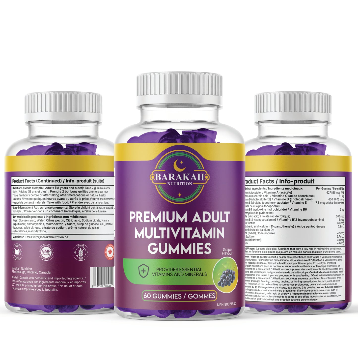 Premium Adult Multivitamin Gummies - Grape - 3-Pack