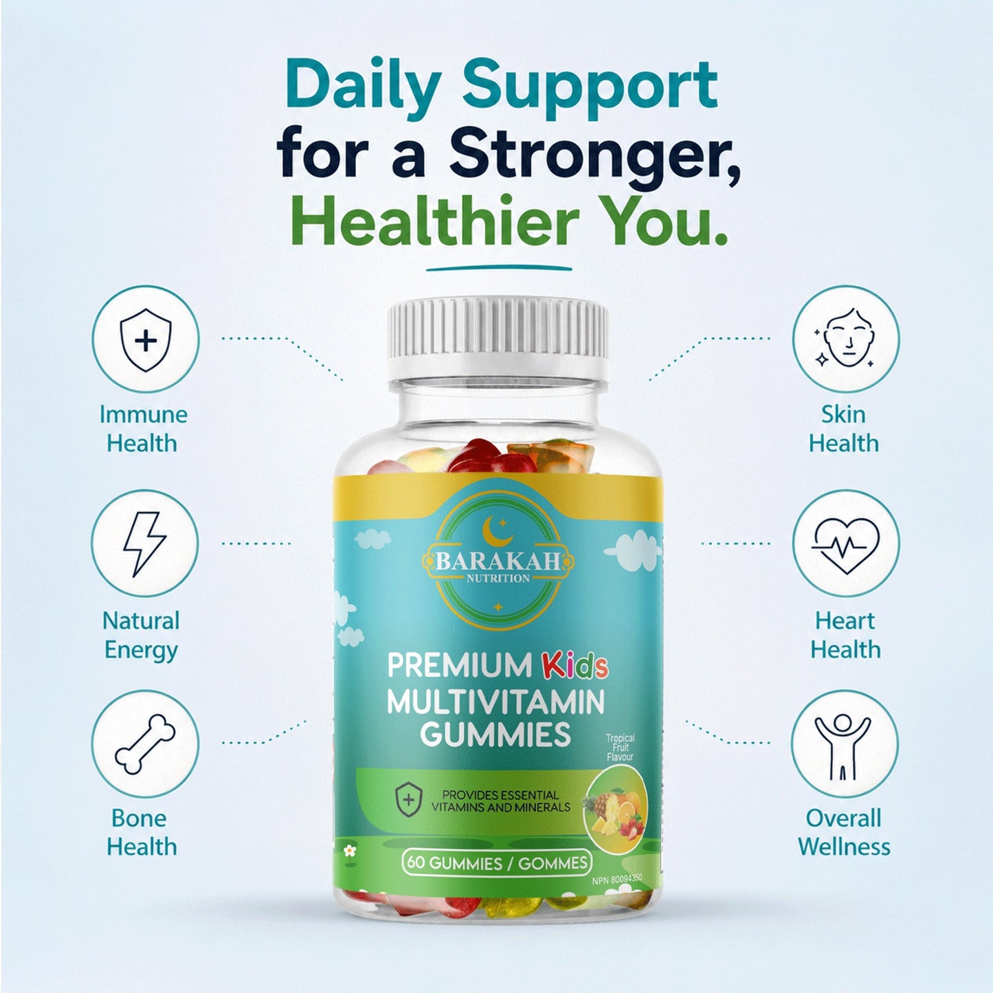Premium Kids Multivitamin Gummies - Tropical Fruit (60ct)