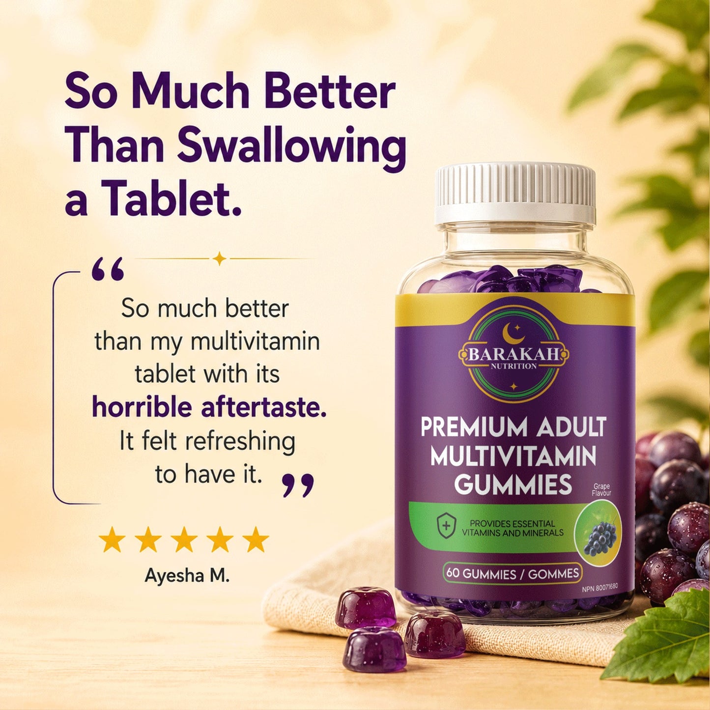 Premium Adult Multivitamin Gummies - Grape (60ct)