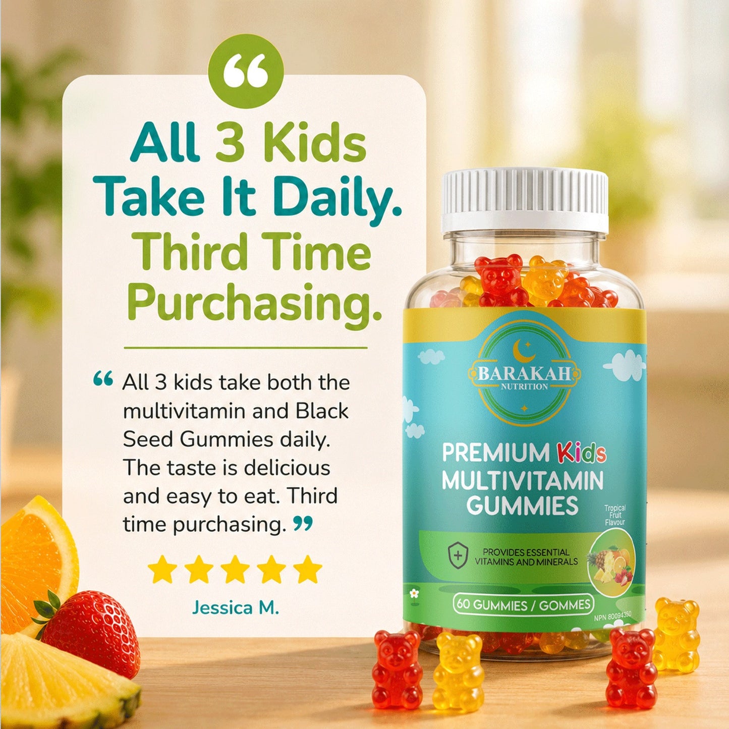 Premium Kids Multivitamin Gummies - Tropical Fruit (60ct)
